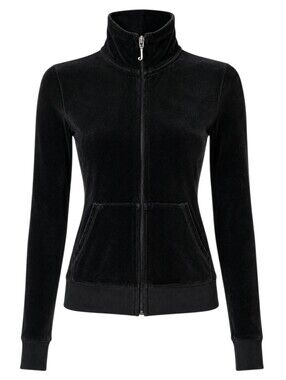Juicy Couture Track Jacket Women Small Black Velour Vintage Y2K